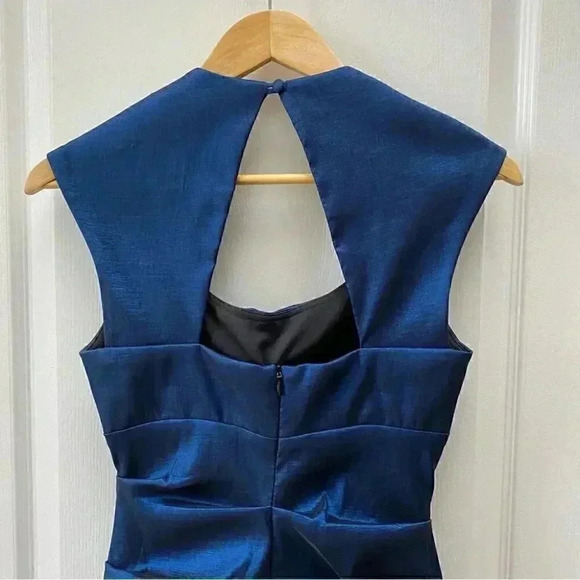 BA Nites Cocktail Party Dress Evening Bodycon Midi Ruched Blue Satin Size 4 - Picture 9 of 16